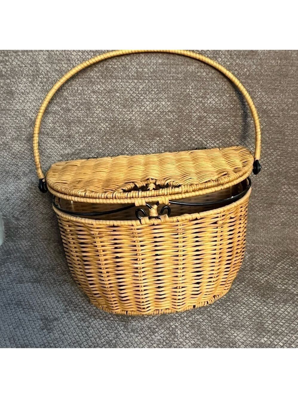 Princess House Basket Bag And Plastic Liner EUC
